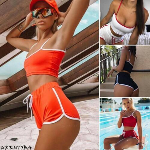 2020 Newest Hot Women Sexy Patchwork Yoga Suit Workout Sports String Vest Short Pants Athletic Short Sets 4 Colors