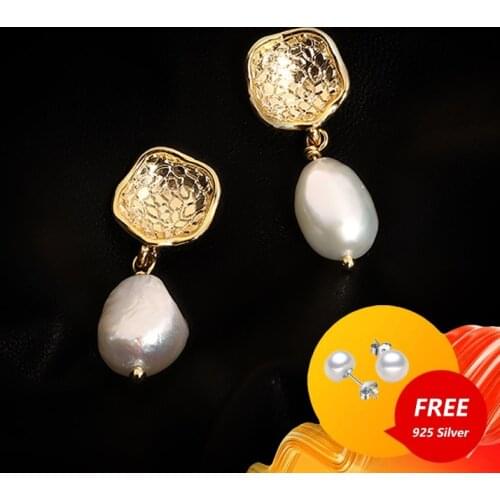 2021 New Round Stud Earrings Natural Baroque Pearl Earrings For Women Fine Jewelry Aretes