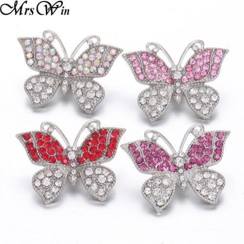 New Butterfly Snaps Jewelry Rhinestone Metal 18mm Snap Buttons Fit Leather Snap Bracelet Bangle Interchangeable Jewelry
