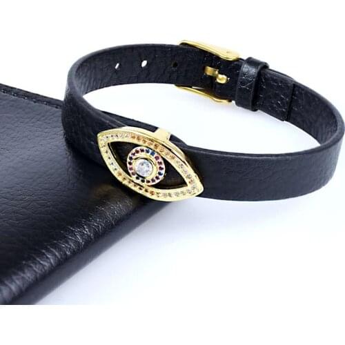 New great evil eye Charm Bracelet womens shining rainbow Cubic Zircon CZ Bracelet and bracelet leather jewelry