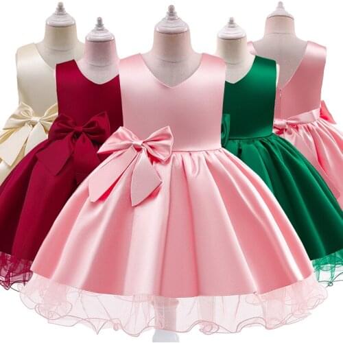 2021 Big Bow Dress Kids Evening Dresses For Children Show Costume V-Neck Party Dress Girl Infant Vestido Sleeveless 3-10 Years