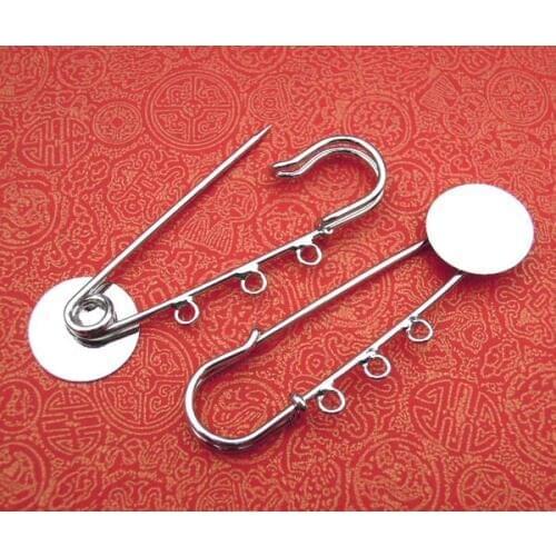Blank Kilt Pins Flat Circle Glue Pad with 3 Loops Clips Pins Cabochons Brooches Bases Settings Findings Rhodium tone Plated