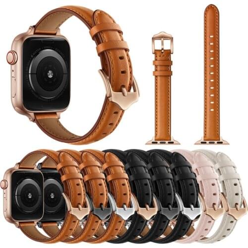 Business Thin Leather Watch strap 44mm 42mm 40mm 38mm For Apple iwatch 6 SE 5 4 3 2 1 Watch strap Couple wristband strap