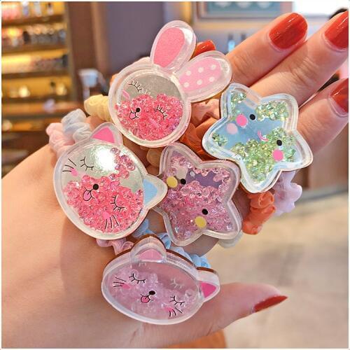 Summer Children Cute Candy Transparent Quicksand Cartoon Star Elastic Hair Bands Girls Sweet Rubber Bands Kids Hair Accessories