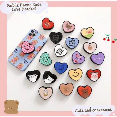 Cartoon Love Heart Foldable Mobile Finger Phone Holder smartphone Stand Griptok for IPhone 11 Samsung support telephone voiture