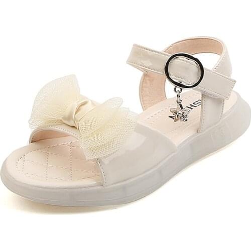 2021 New Children LED Sandals Girls Net Flower Bow-knot Princess Sandals Soft Bottom Sandals Fashion Flats Beach Shoes for Kids