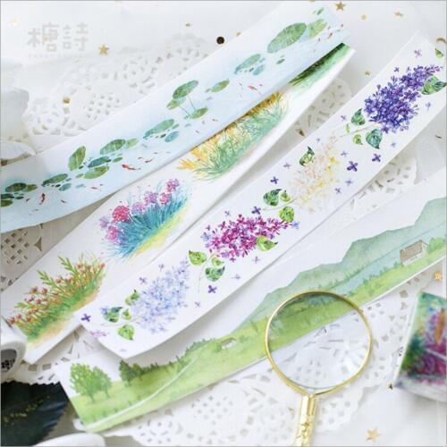 Countryside Scenery Lotus Leaf Spring Flowers Amusement park Decoration Washi Tape DIY Planner Scrapbooking Masking Tape Escolar