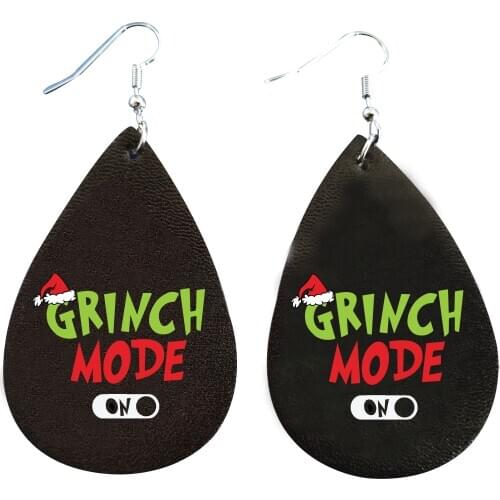 Grinch Mode Earrings Faux Leather Glitter Thanksgiving Day Teardrop Leaf Earrings Fall Earrings Stock