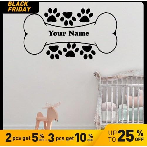 Dog Bone Wall Decal Personalized Custom Name Pets Paw Vinyl Window Sticker Kids BedroomStore Interior Decor Art home decoration