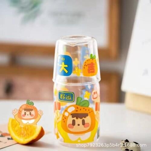 Lucky Italy Japanese Style Glass Two Size Cup Set of High Temperature Can Microwave Milk Drink Juice Home Water Bottle Cute