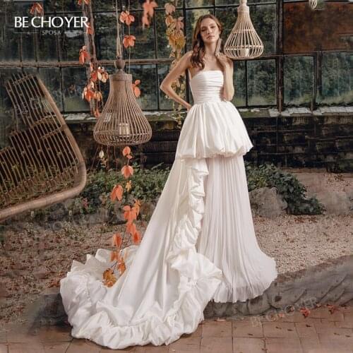 Wedding Dress Sleeveless Princess A-Line Romantic Strapless Court Train Party Bride Gown 2022 BECHOYER AI106 Vestido de Noiva