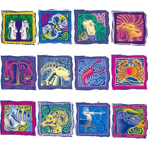 Twelve Constellations Heat Transfers Patch Thermo-sticker For Clothes Abstract Art Painting Iron On Patches For Clothing Sticker