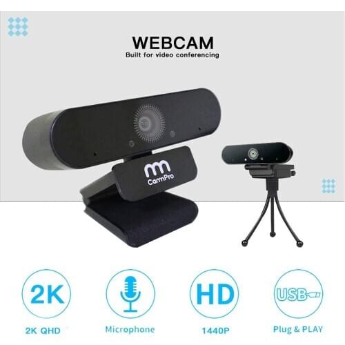 CammPro UHD 1440P Webcam with Microphone, Plug & Play 2K USB External Camera for Video Conferencing Online Class Web Camera