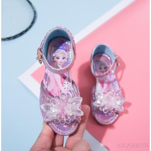 Disney spring girls sandals frozen princess shoes elsa soft bottom kids crystal shoes children Flat bottom anti-skid shoes