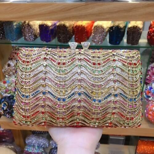 XIYUAN women red/silver/purple/black Evening Clutch phone Purse Hollow Out Wedding Bag Metal Clutches Bridal Rhinestones Handbag