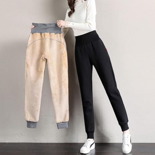 Women 2021 Autumn Winter New Lambskin Cashmere Trousers Female Warm Casual Sweatpants Pants Ladies Solid Color Harem Pants E441
