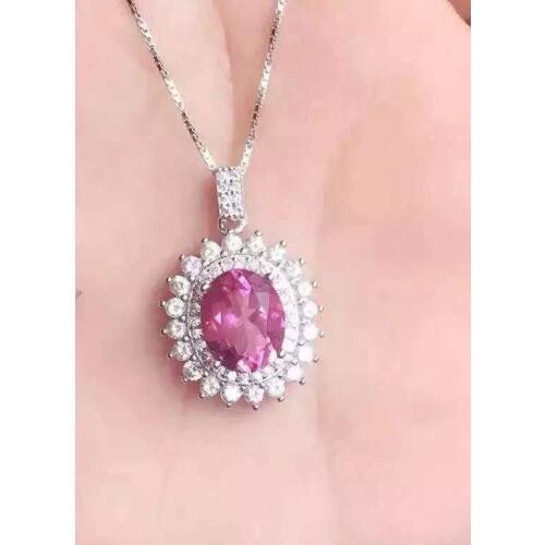 Natural pink topaz pendant S925 silver Natural gemstone Pendant Necklace trendy Elegant big Circular women party fine jewelry