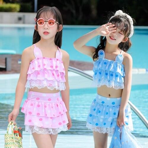 4-7Y Girl Cute Swimsuit Two Pieces Childrens Skirt Swimwear Swim Suits Child Ruffle Bikinis Split Lace Bikini Sets Bathing Suit