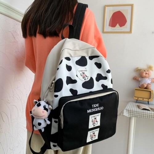 2021 New Girl Student Backpack Embroidery Female Harajuku School Bag Fashion Laptop Cute Backpack Cows Leopard Women Bag Lady