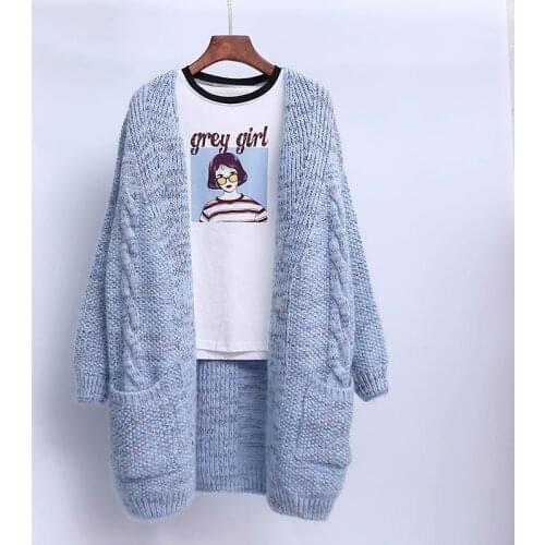 Womens sweater sweater fashion 2018 ladies autumn and winter new loose solid color knitted cardigan shirt knitted jacket casual