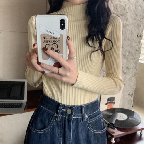 Woman Sweaters Pullover Fall Winter Inner Wear Half Turtleneck Pullover Sunken Stripe Femme Chandails