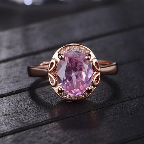 925 New Fashion Ring Simple Oval Hollow Simulation Pink Tourmaline Color Treasure Adjustable Ring For Women Jewelry Wholesale