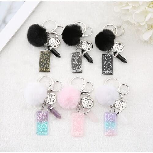 1PC Keyring Tarot Card Moon Resin With Puffer Ball Crystal For Men Women Keychain Trinket Car Key Ring Jewelry