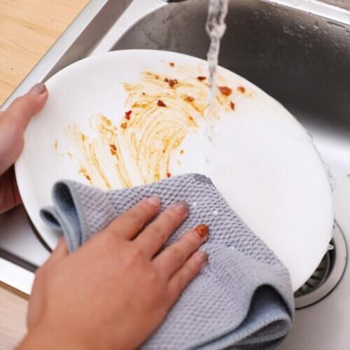 1Pcs Kitchen Supplies for Household Cleaning Cloth 4Colors Super Absorbent Wiping Rags Microfiber Washing Dish Towel