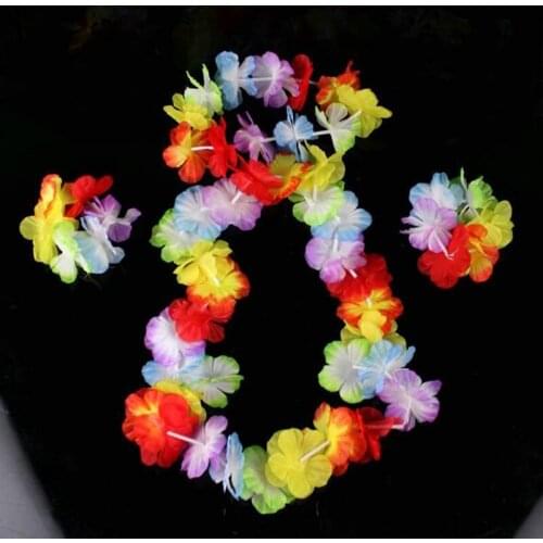 1 x Wreaths Hawaiian Grass Skirt Flower Hula Lei Garland Fancy Dress Costume 6 Piece Set