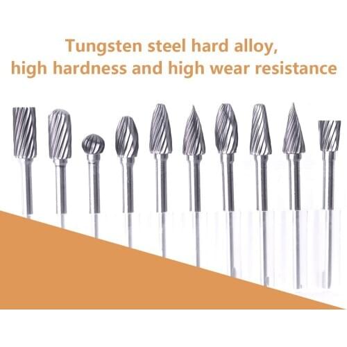 10Pcs 6mm Head Tungsten Carbide Rotary Point Burr Die Grinder Bit Milling Bits Up To HRC70 with 3mm Shank for Metal Non-metal
