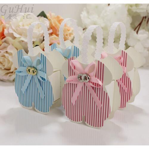 24Pcs Blue Pink Stripe Girl Boy Pants Portable Candy Bag Wedding Favor Gift Christmas Decoration New Year Birthday Baby Shower