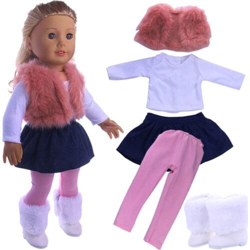 4 Pcs American Doll Clothes Vest T-shirt Dress Tights For 18 Inch American&43 CM Reborn Baby New Born Doll Girls Russia DIY Toy