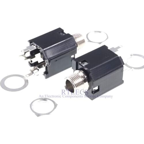 5 pcs Thread lock panel mount 1/4" 6.35mm stereo phone Jack socket Headphone Connector 3 conductor 5 contact through hole solder