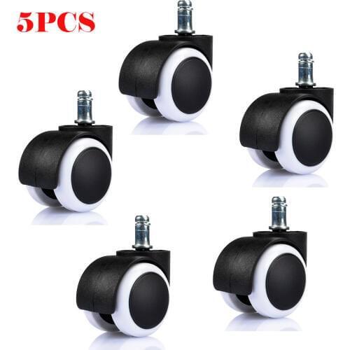 5 Pcs Universal Caster Office Chair Furniture Caster 360 Degree Chair Wheel Black & White Diameter 50mm