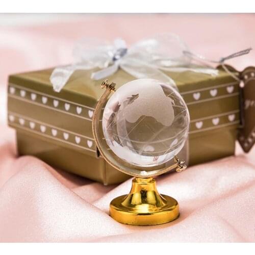 60PCS Round Crystal Globe with Gold Base Destination Wedding Favors Crystal Paperweight Party Giveaways Gift For Guest SN1516