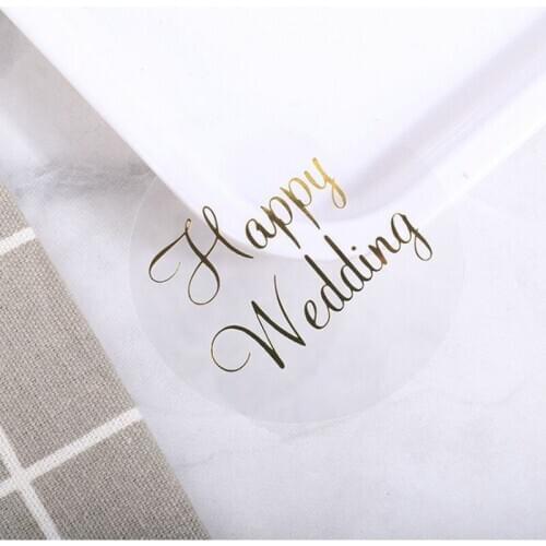 600pcs/pack Transparent Hot Stamping Paper Sticker happy wedding Sticker DIY Gifts Sealing Label Decoration
