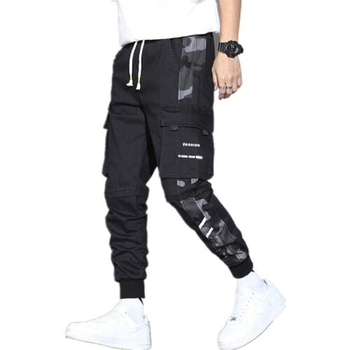 Spring Summer Multi-Pockets Camouflage Patchwork Mens Fashion Cargo Jogger Pants Streetwear Casual Trousers