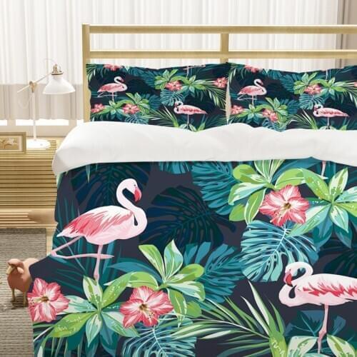 3D Cartoon Animals Cases Custom Design Flamingo Quilt Cover Sets Pillow Slips King Queen Super King Twin Size Modern Beddings