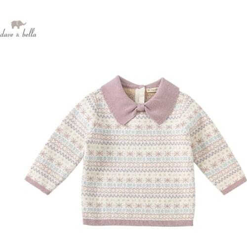 DB20051 dave bella winter cute baby girls Christmas print knitted sweater kids girl fashion toddler boutique tops