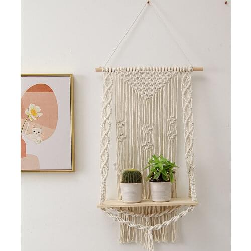 Macrame Shelf Boho Plant Tapestry Wall Hanging Rack Bohemian Decor Hand-woven Wall Shelves Wooden Planter Basket Home amicable