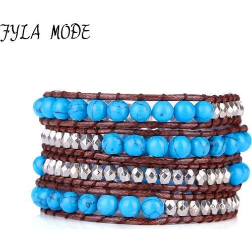 Fyla Mode Exclusive High End Natural Stone Beaded and Selected CCB Beads Wrap Bracelets Beading Pattern Bohemian Holiday