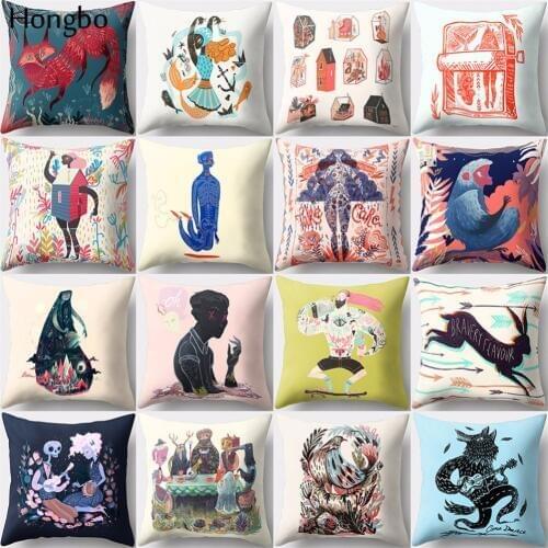Hongbo 1 Pcs Cartoon Fox Character Animal Print Square Throw Pillow Cushion Case Cover