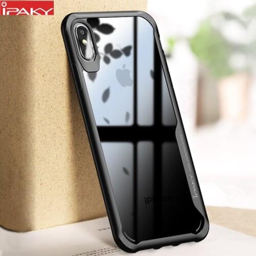 IPAKY for iPhone X Case XR Xs Max Cristal Luxury Silicone Acrylic Hybrid Shockproof Transparent Case for iPhone Xs Case