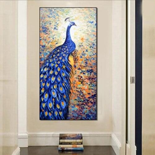 European art canvas paintings and posters lucky bird blue peacock animal for home living room art picture decoration