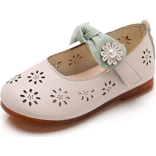 Baby Girl Toddlers Leather Shoes Spring Summer Autumn Fashion Princess Sweet Kids Footwear Flats Bow-knot With Pearls Breathable