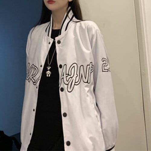 Spring Autumn Bomber Jacket Women Harajuku BF Preppy Style Loose Trend Baseball Uniform 2021 Letter Embroidery Simple Coats