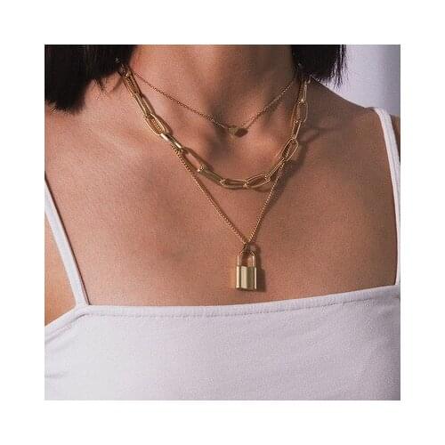 Layered Chain Necklace Neck Chains Lock Pendant Jewelry For Women Punk Choker Padlock Goth Jewelry Grunge Aesthetic Accessories