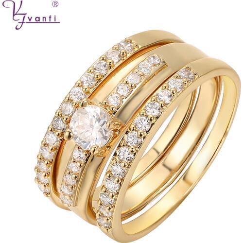 Trendy Designer 3 Round CZ Paved Engagement Rings Sets For Women 18 K white Plated Crystal Wedding Ring Jewelry