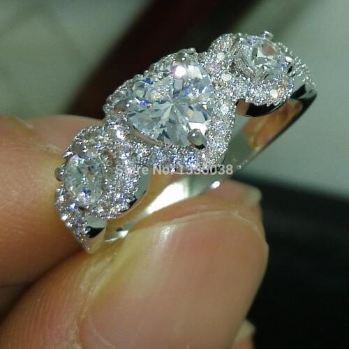 Fashion Jewelry Three-Stone Jewellery Gem 5A Zircon stone 10KT White Gold Filled Wedding Band Ring Sz 5-10 Free shipping R66