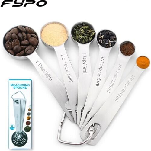 Fypo 6 Pieces Set Backing Tools Stainless Steel Measuring Spoons Kitchen Scale Tools Sugar Coffee Measure Cups Scoops